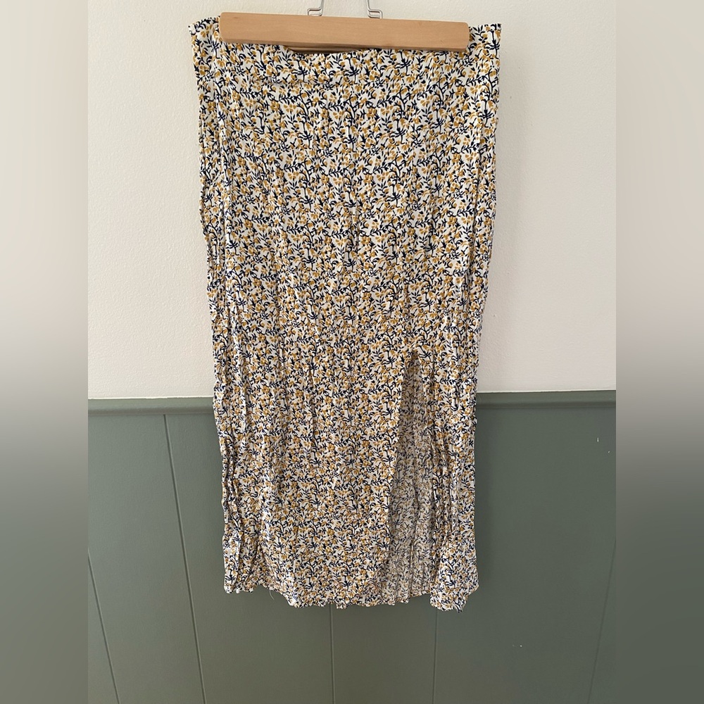 Abercrombie & Fitch Yellow and Black Floral Midi Skirt